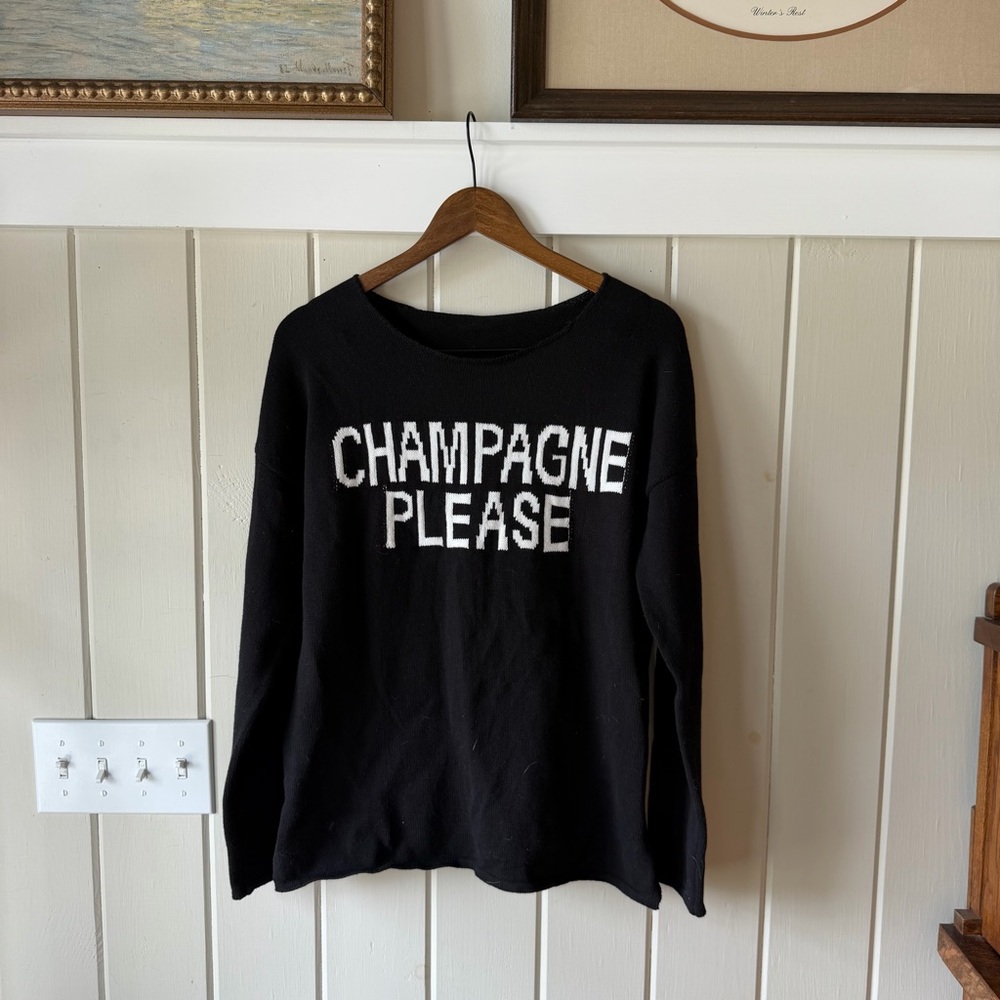 Women’s “Champagne Please” Crewneck Sweater, Size Small